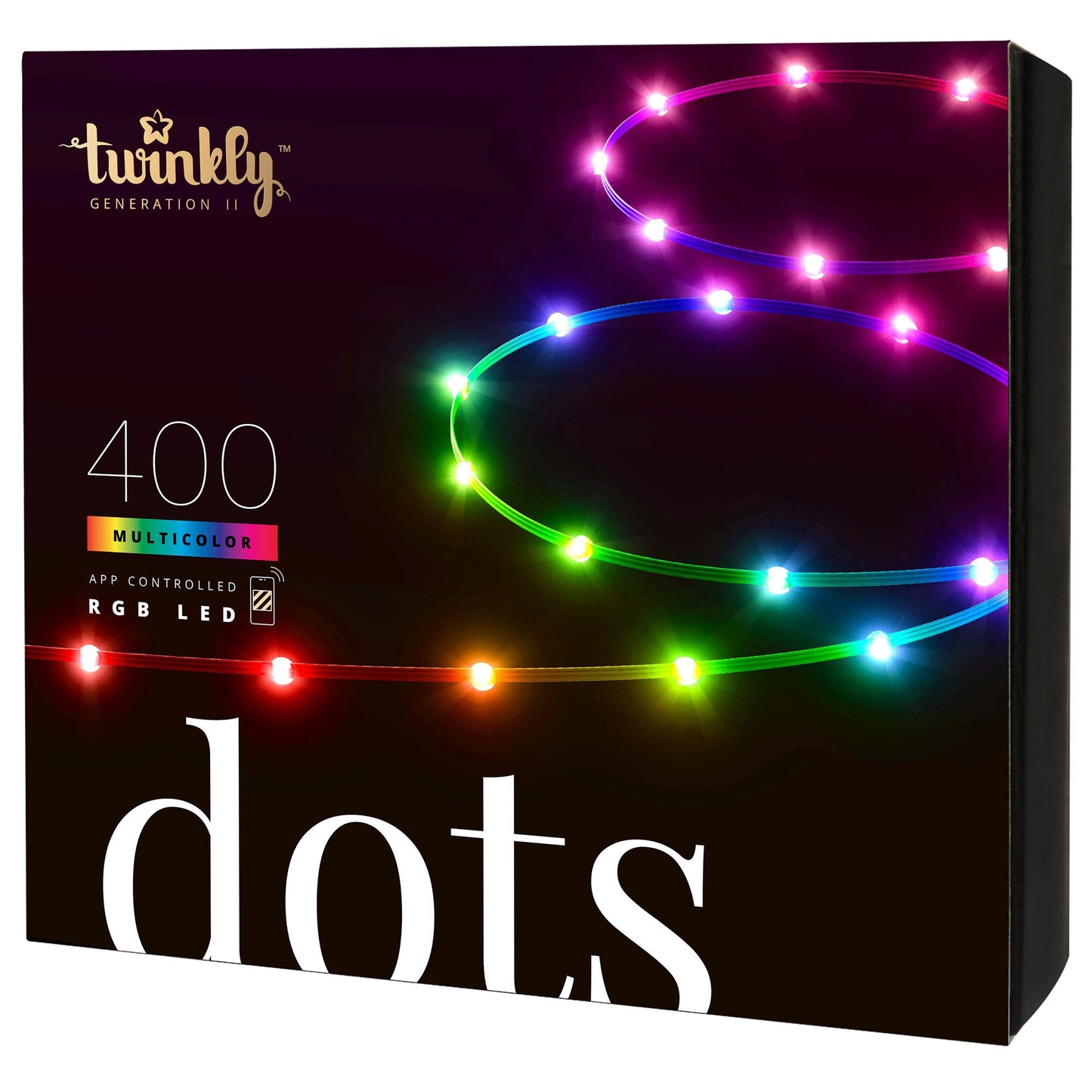 Twinkly Dots App-Controlled Flexible LED Lights 400 RGB Black Wire USB-Power