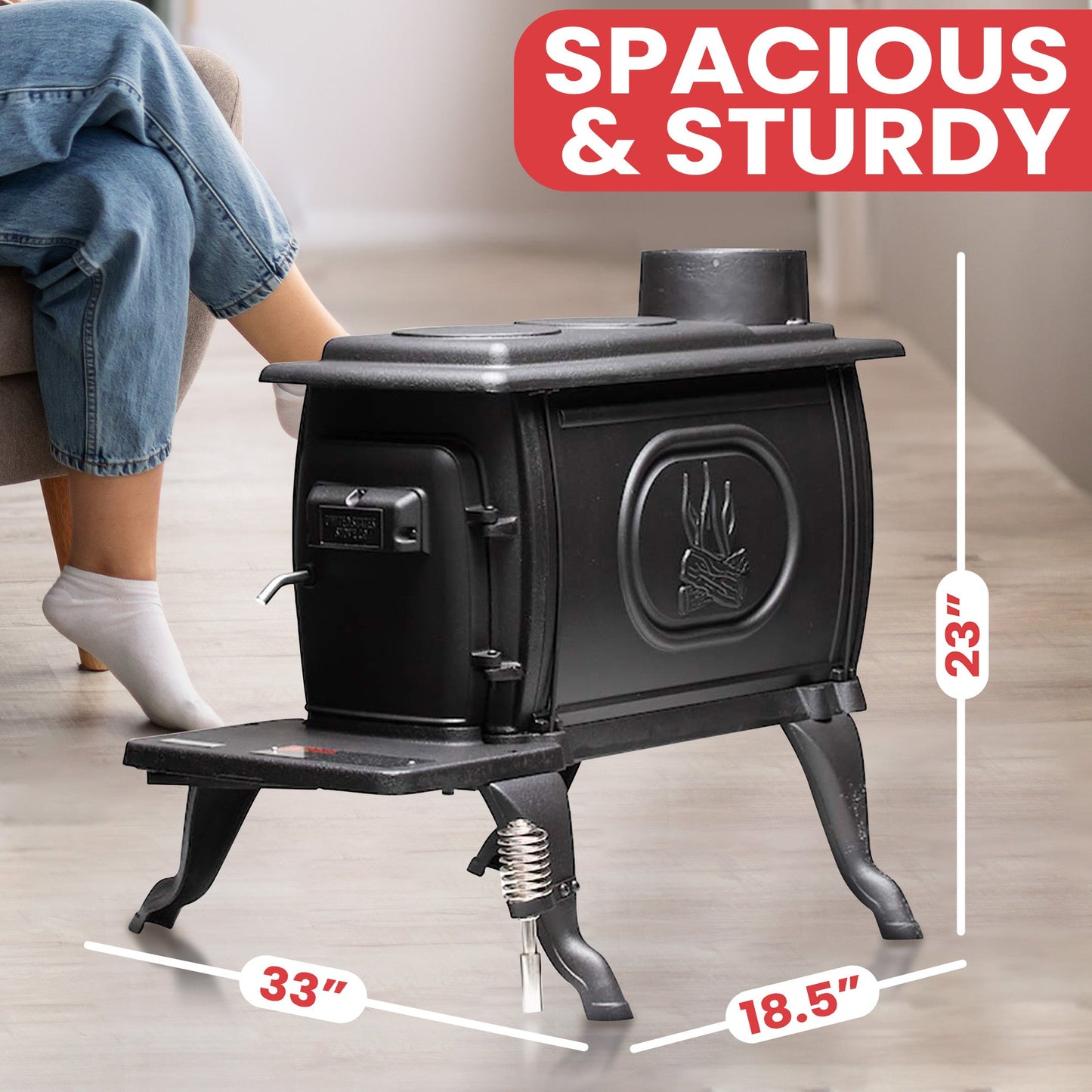 US Stove Company Rustic 900 Square Foot Clean Burning Cast Iron Log Wood Stove