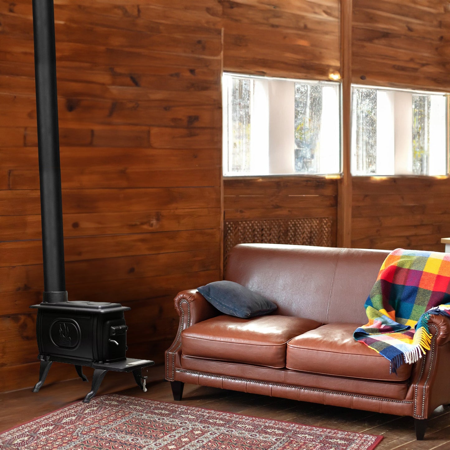 US Stove Company Rustic 900 Square Foot Clean Burning Cast Iron Log Wood Stove