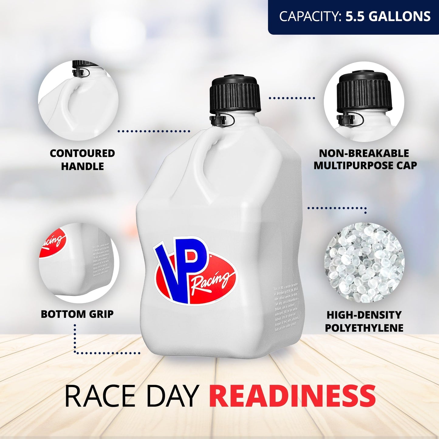VP Racing 5.5 Gal Motorsport Racing Liquid Container Utility Jug, White (8 Pack)