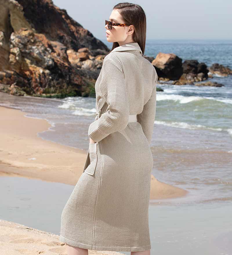 Women's Full Length Lightweight Waffle Spa Robe with Shawl Collar