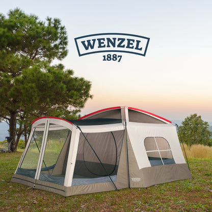 Wenzel Klondike 16' x 11' 8 Person Outdoor Camping Tent with Screen Room, Brown