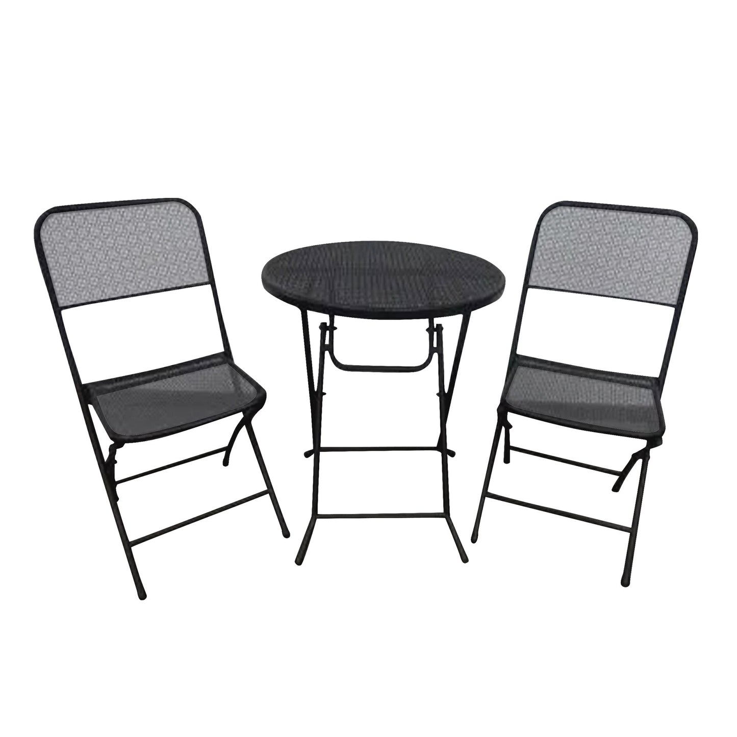 Four Seasons Courtyard Padova Foldable 3 Piece Steel Bistro Dining Set, Black