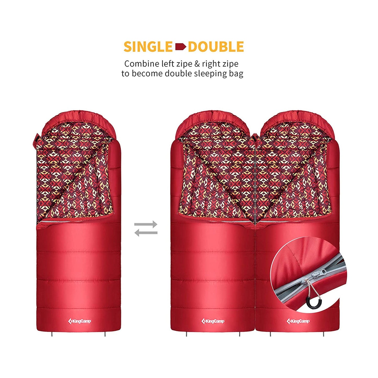 KingCamp Outdoor 30 Degree Adult Sleeping Bag for Camping and Backpacking, Red