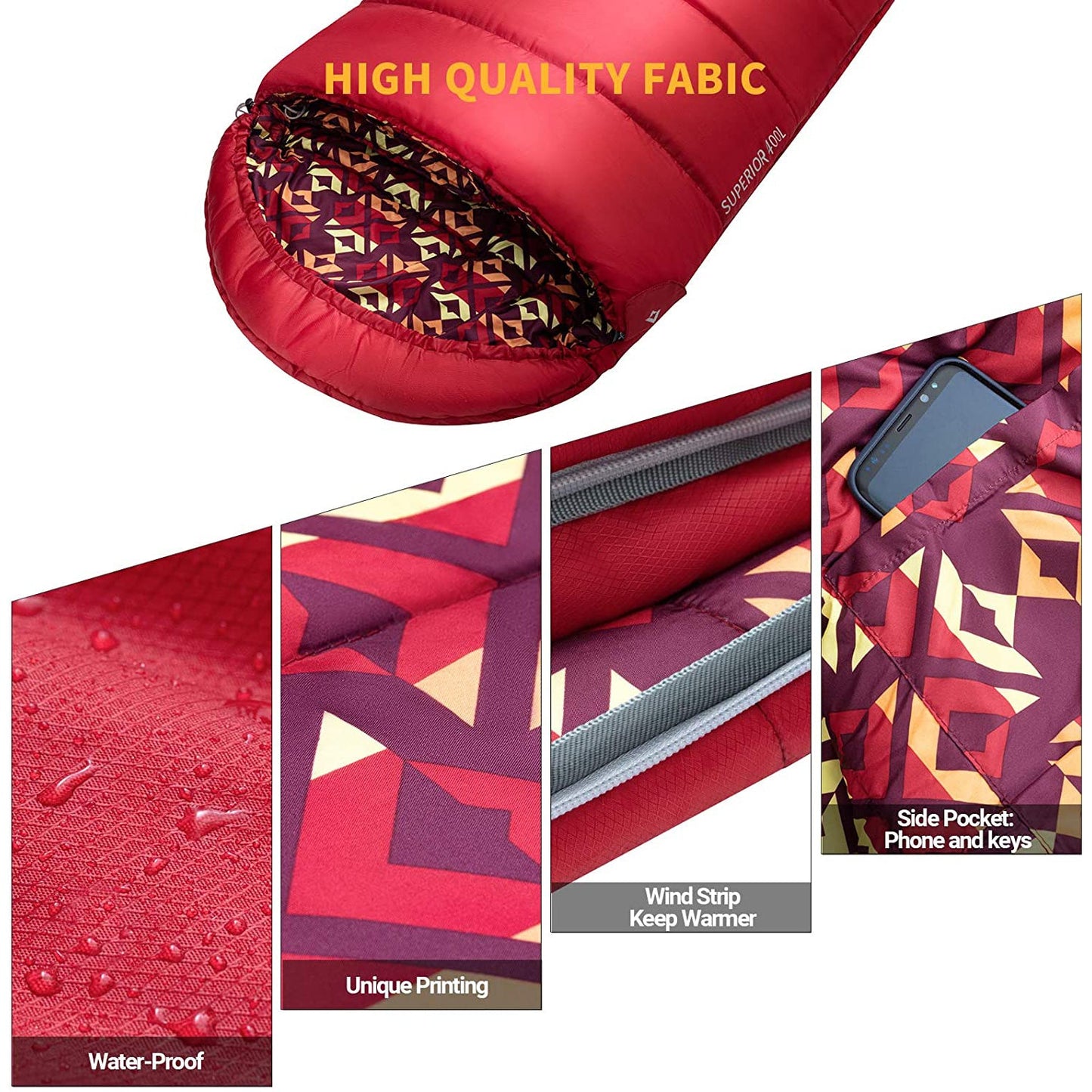 KingCamp Outdoor 30 Degree Adult Sleeping Bag for Camping and Backpacking, Red