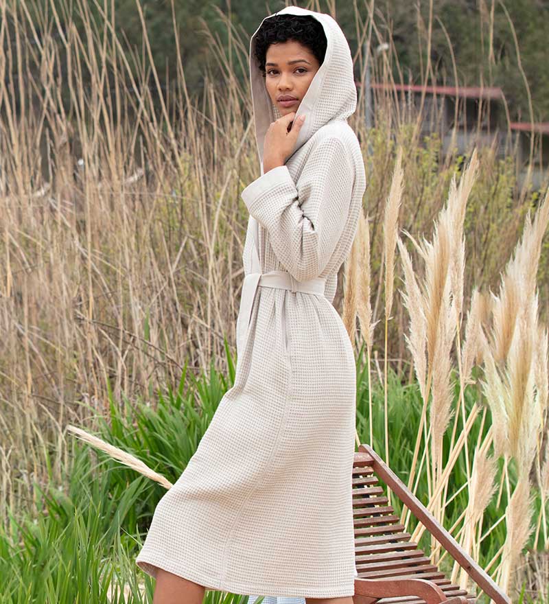 Women's Hooded Turkish Cotton Waffle Robe