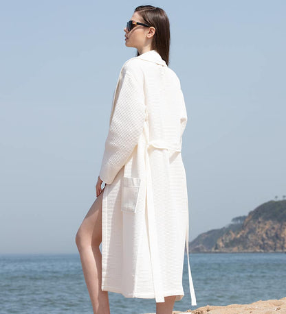 Women's Full Length Lightweight Waffle Spa Robe with Shawl Collar