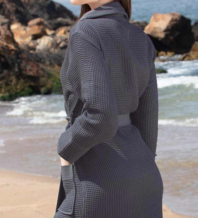 Women's Full Length Lightweight Waffle Spa Robe with Shawl Collar