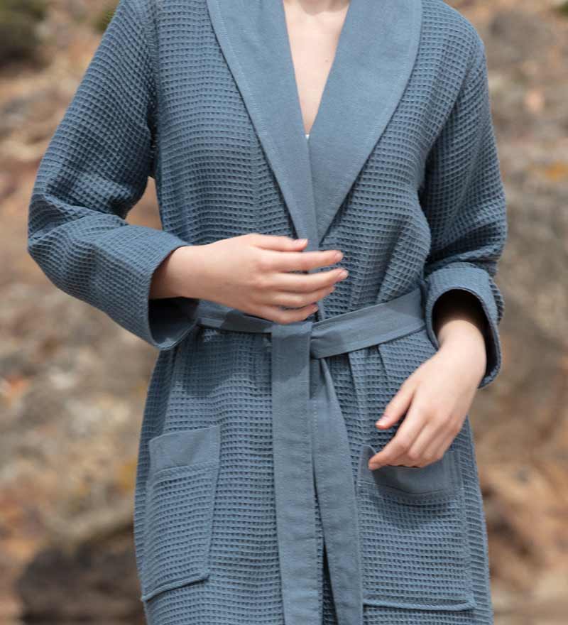 Women's Full Length Lightweight Waffle Spa Robe with Shawl Collar