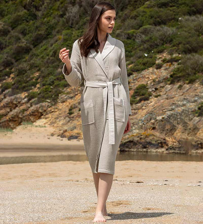 Women's Full Length Lightweight Waffle Spa Robe with Shawl Collar