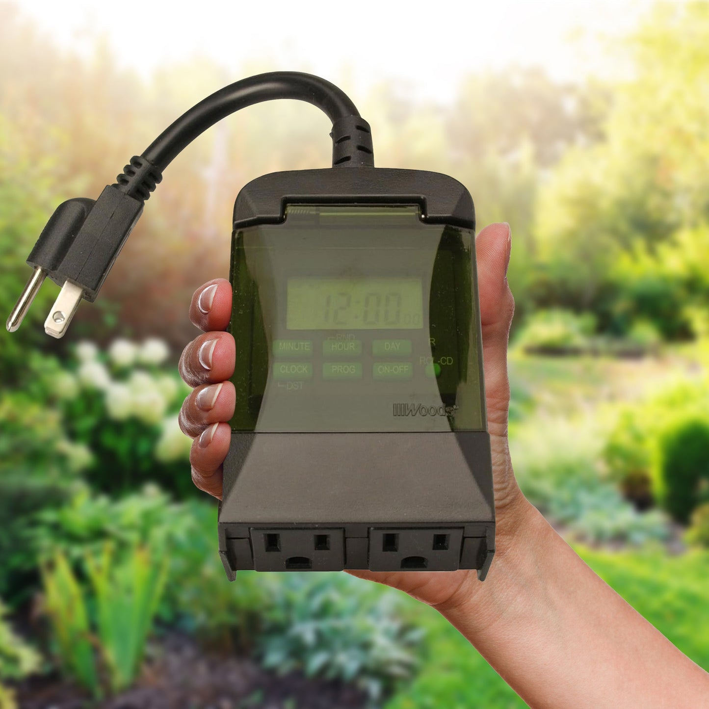 Woods 0.5 Horsepower Heavy Duty Outdoor 7 Day Digital 2 Outlet Timer, Black