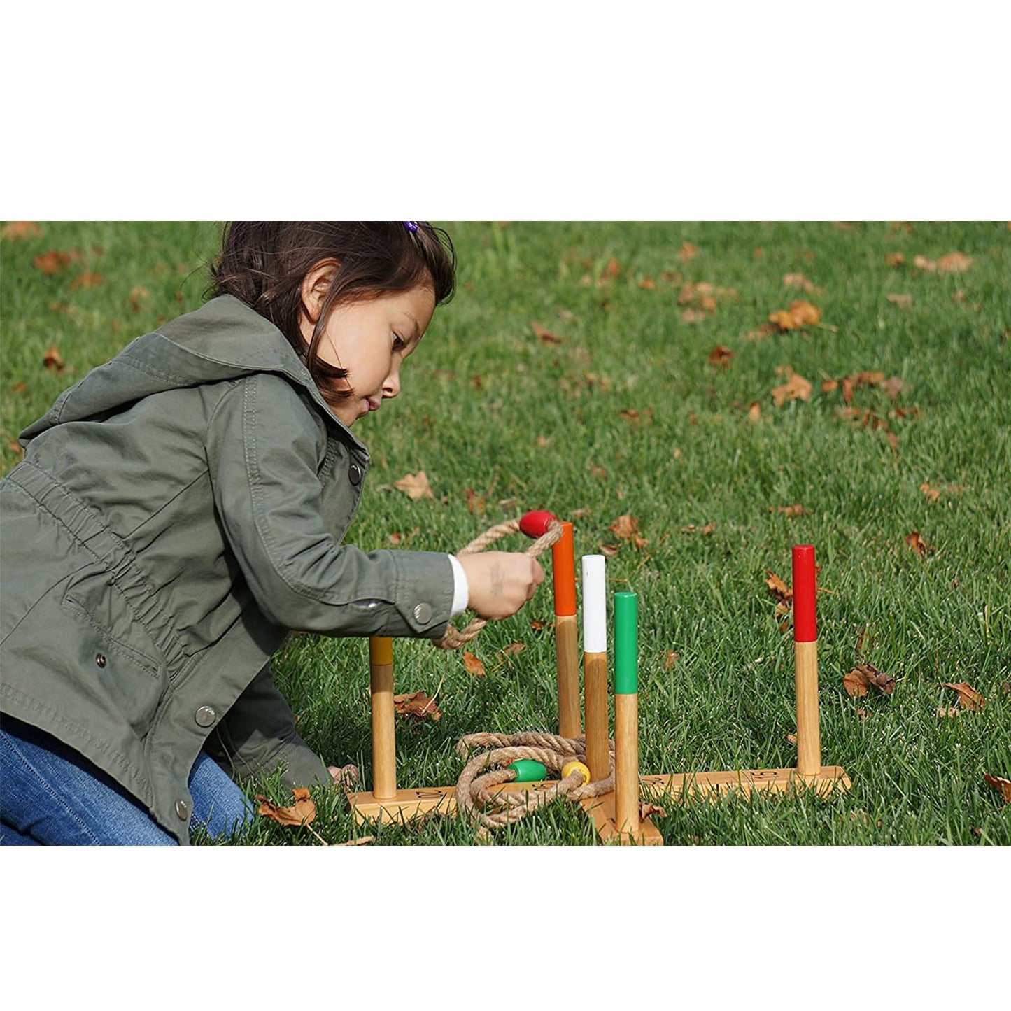 YardGames Portable Outdoor Playground Wooden Ring Toss Game with Carrying Case